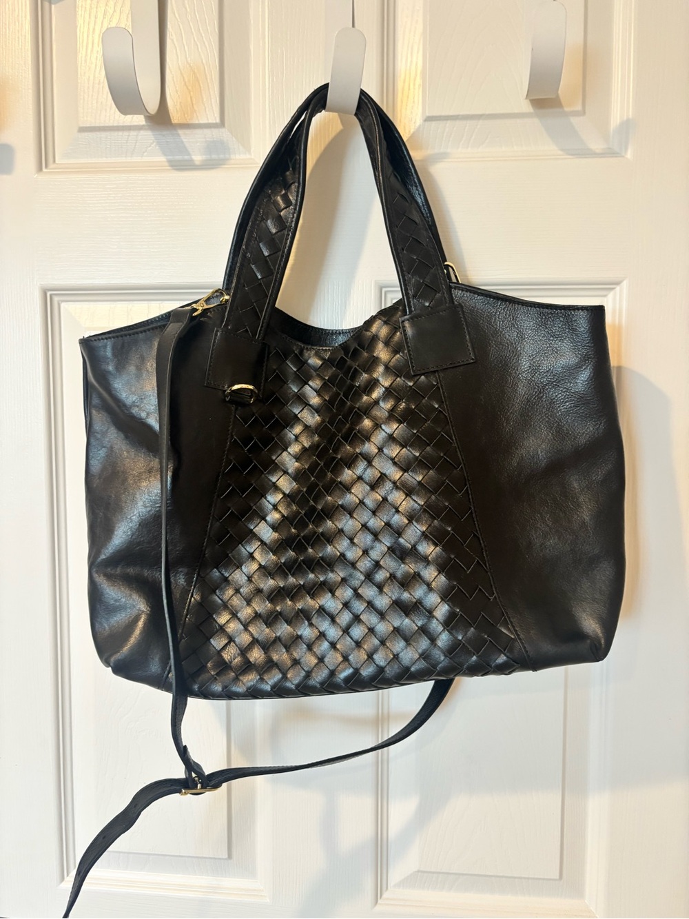 Anna Paola Black Leather Quilted-Handle Tote